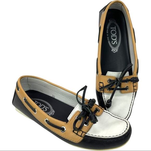 TOD'S Color block Leather Lace & Bow Driving Shoes Topsiders Moccasins Size 36 - Picture 14 of 16
